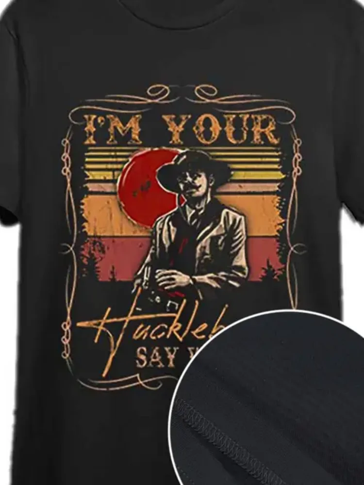 

VintageDoc Holliday "I'm Your Huckleberry Say When" Tombstone Graphic T-Shirt for Men - Black Retro Western Design Short Sleev