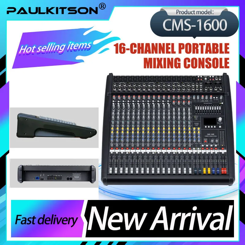 PAULKITSON CMS-1600 Professional Audio Mixer 16 Channel Portable Mixing Console USB DJ Stage Studio Live Sound Karaoke System