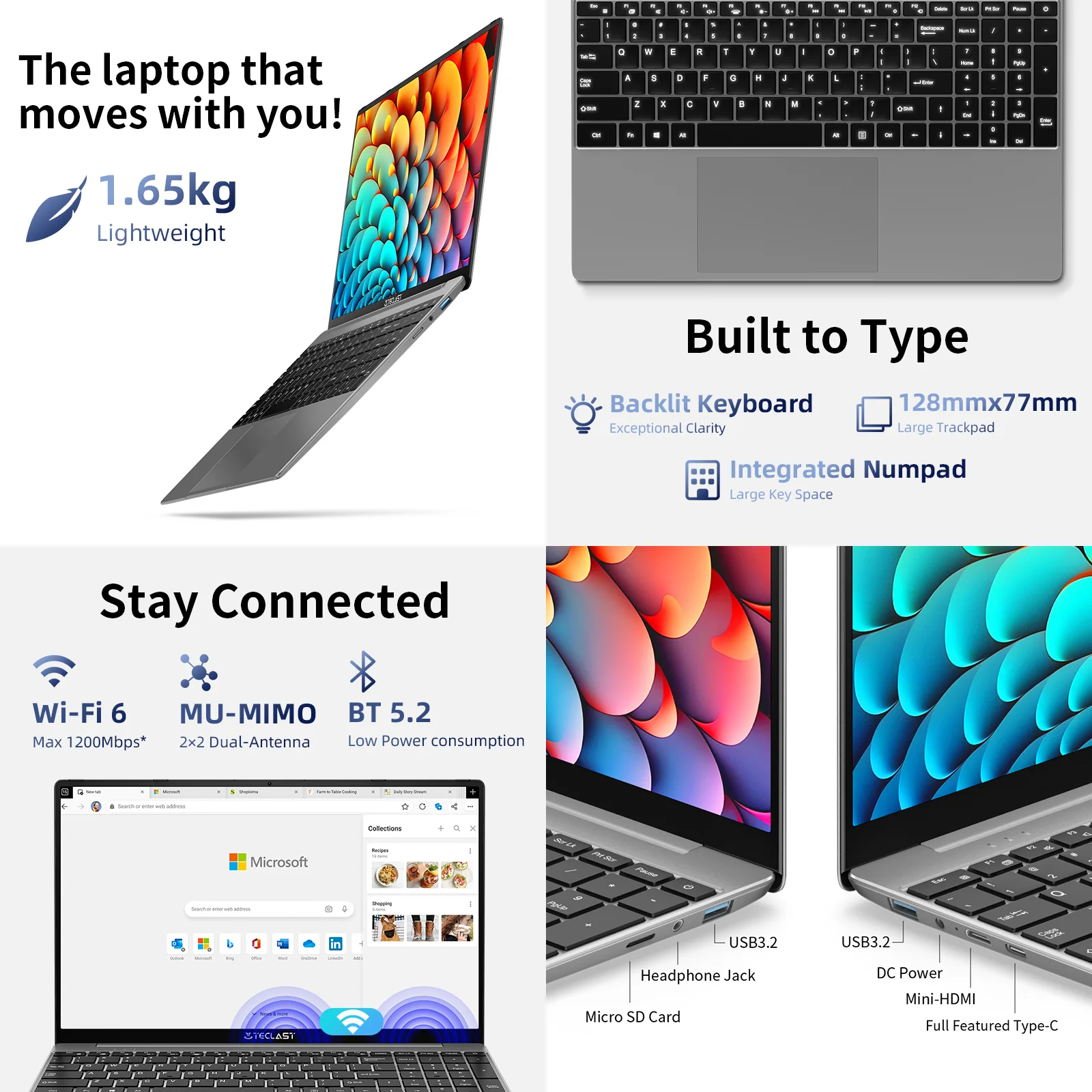 TECLAST F16Pro Laptop 15.6 inch, 16GB RAM 512GB SSD Computers, for Intel N95 CPU, IPS FHD 1080P Screen, WiFi 6, BT 5.0, USB3.2, Backlit Keyboard,