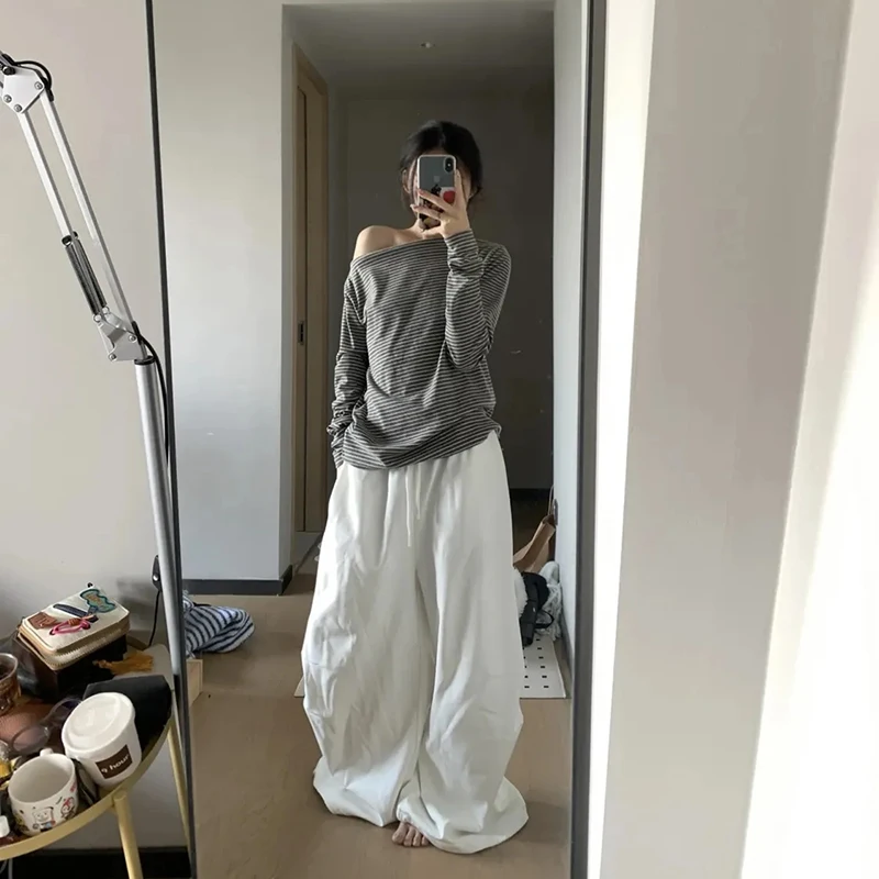 Streetwear Wide Leg Pants for Women Summer High Waist Drawstring Loose Punk Pants Y2K Fashion Quick Drying Straight Trousers
