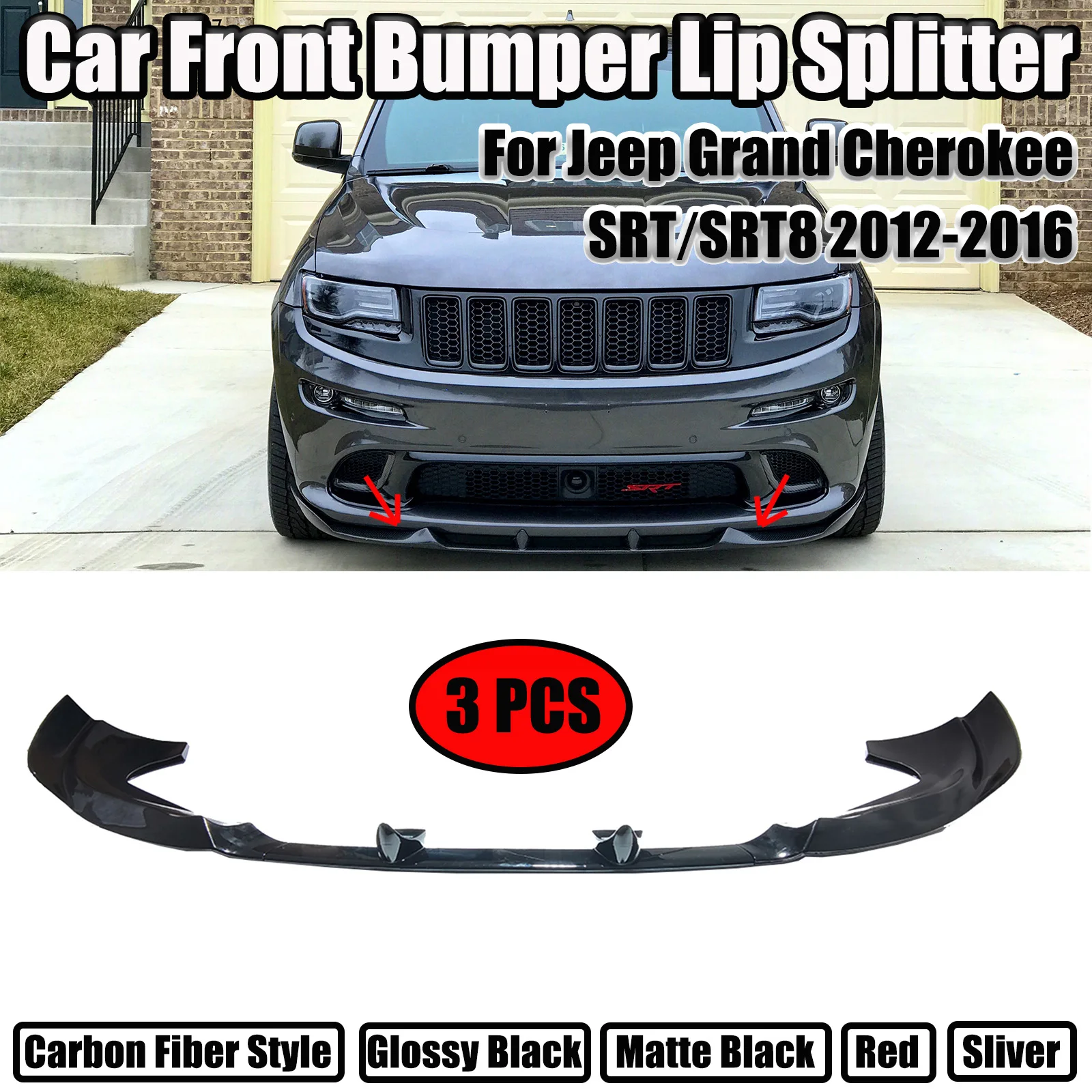 Car Front Bumper Lip Splitter For Jeep Grand Cherokee SRT SRT8 2012-2016 2013 2014 Carbon Fiber Style Glossy Black Matte Black