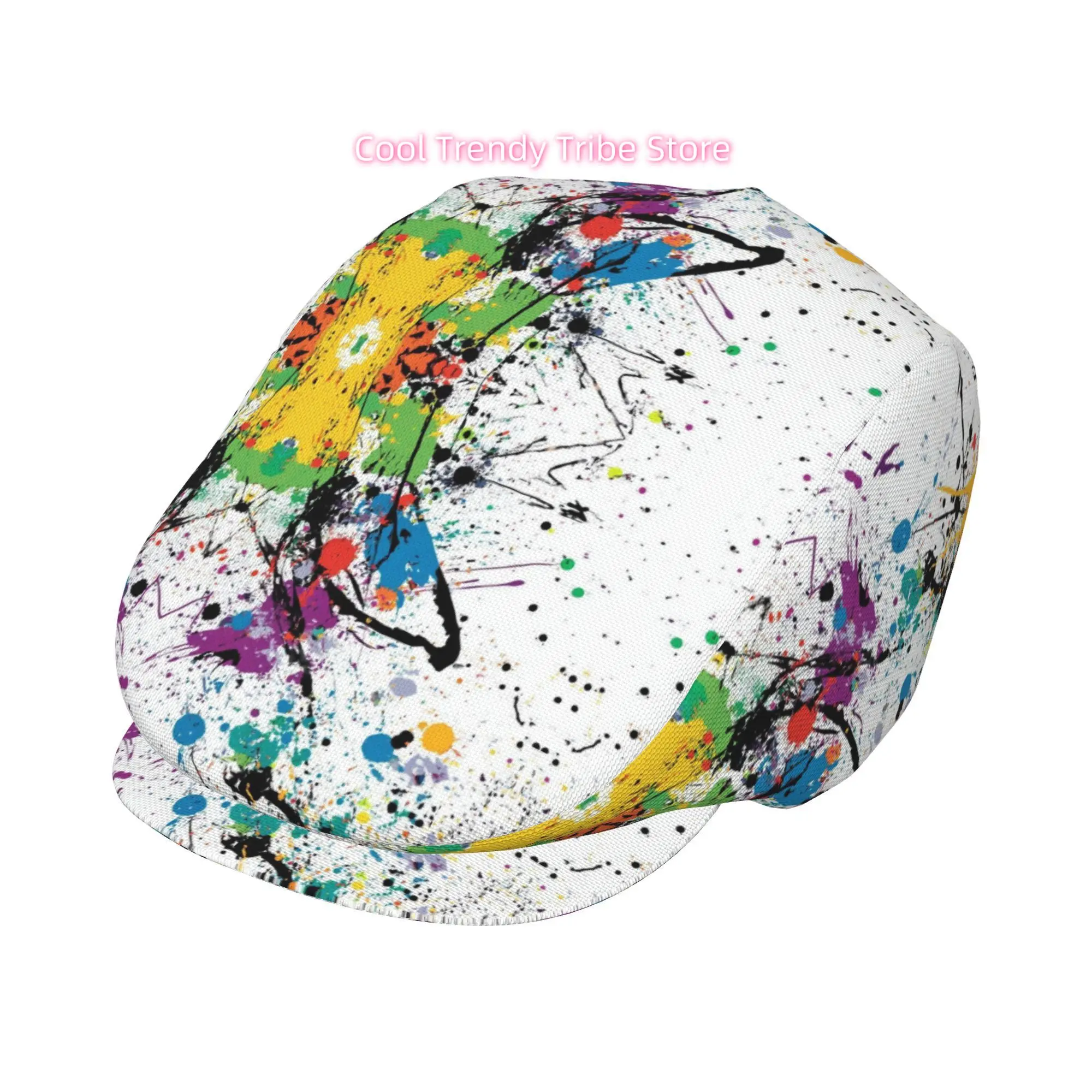 1pc Colorful Splatter Art Pattern All-over printed beret, men and women Adjustable Flat Cap suitable for all seasons Newsboy Ber