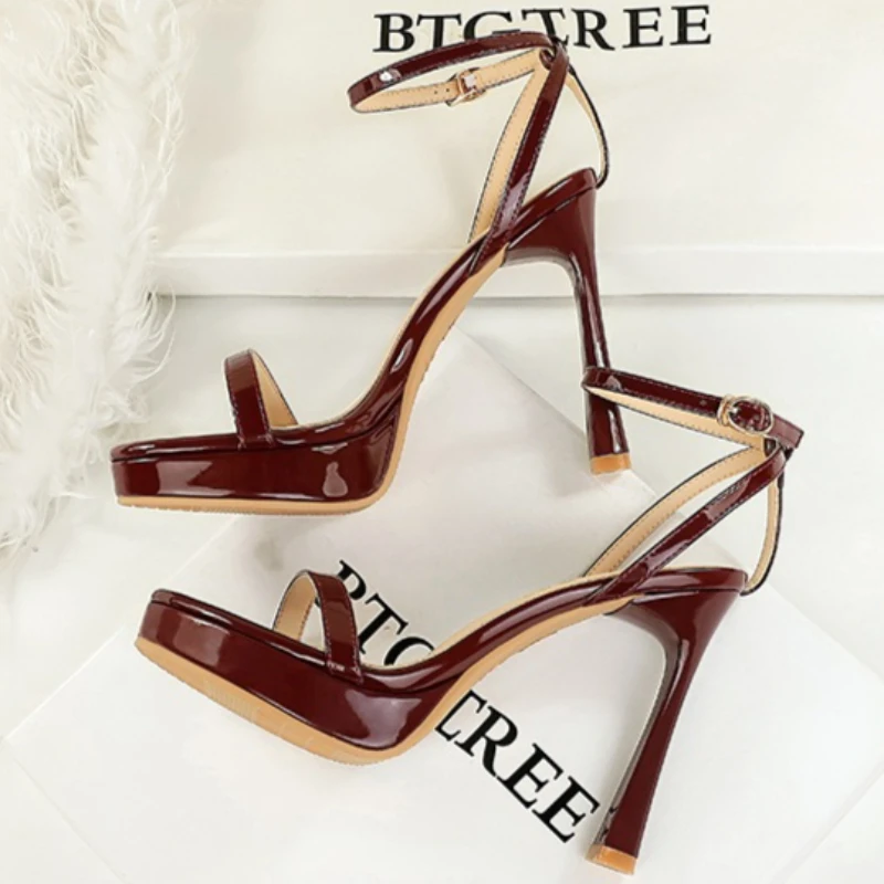 High heel Sandals With Platform 11.5CM Stiletto Women's Square Toe Buckle Strap Sandals Summer Catwalk Show Shoes Stripper Heels