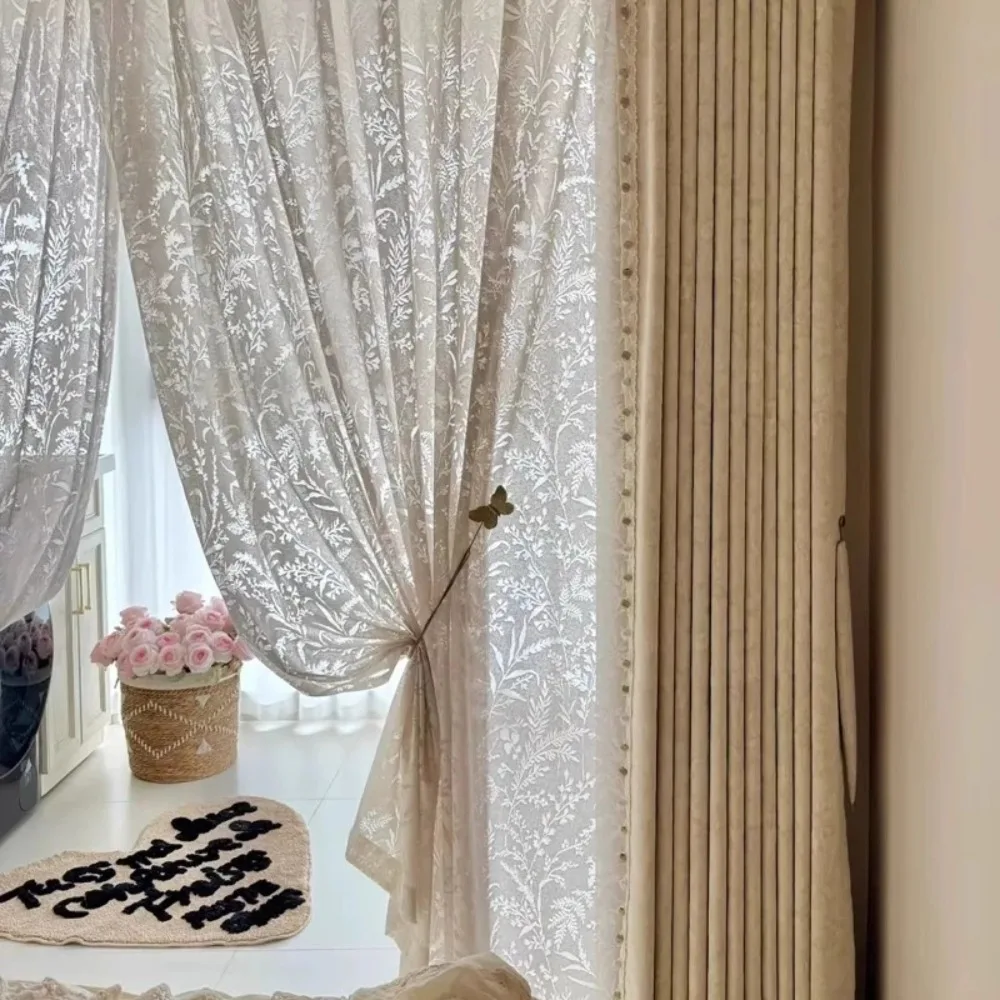 

French Retro Chenille Jacquard Blackout Curtains for Living Room Bedroom Bay Window Custom Cream Luxury Drapes French Style Veil
