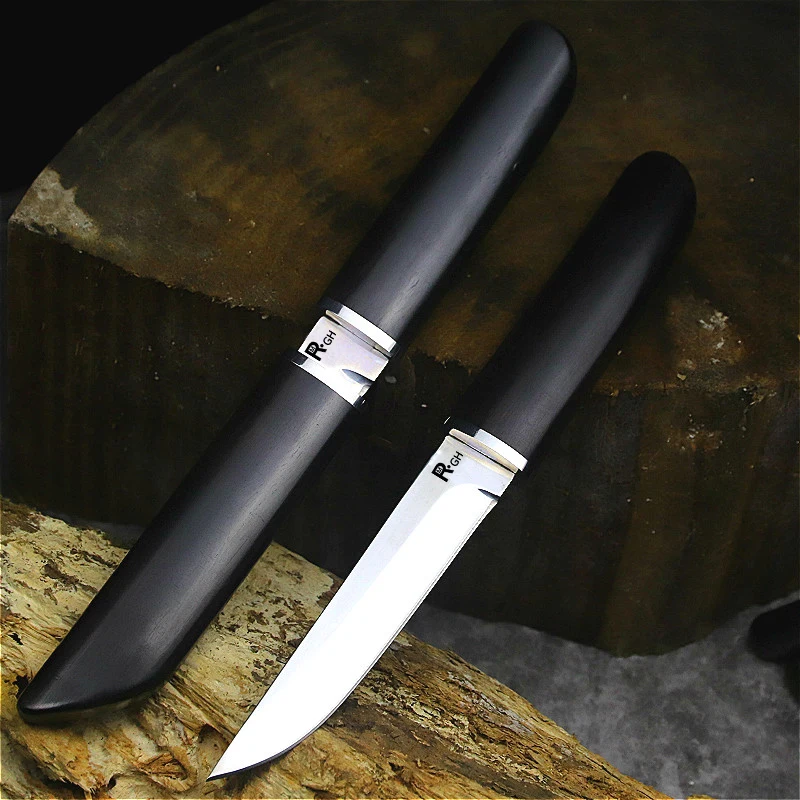 Ebony Samurai classic D2 steel reinforced straight knife, camp knife, jungle hunting tactical knife, collection knife