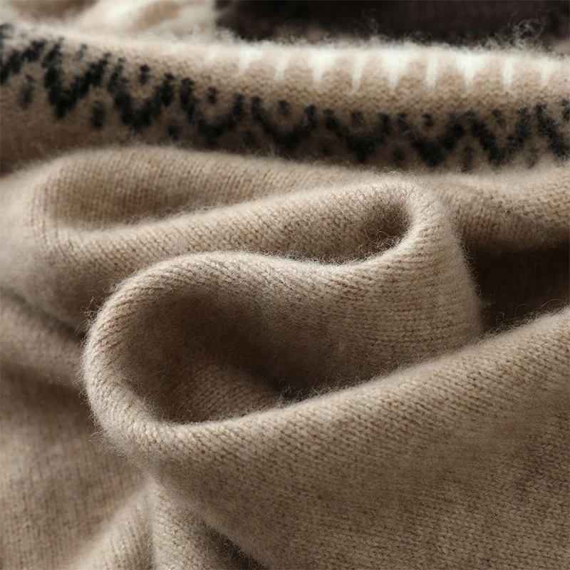 Trendy Men's 100% Pure Cashmere Pullover High Quality Jacquard Knit Sweater Loose Round Neck Tops Thick Streetwear Pull Jumper