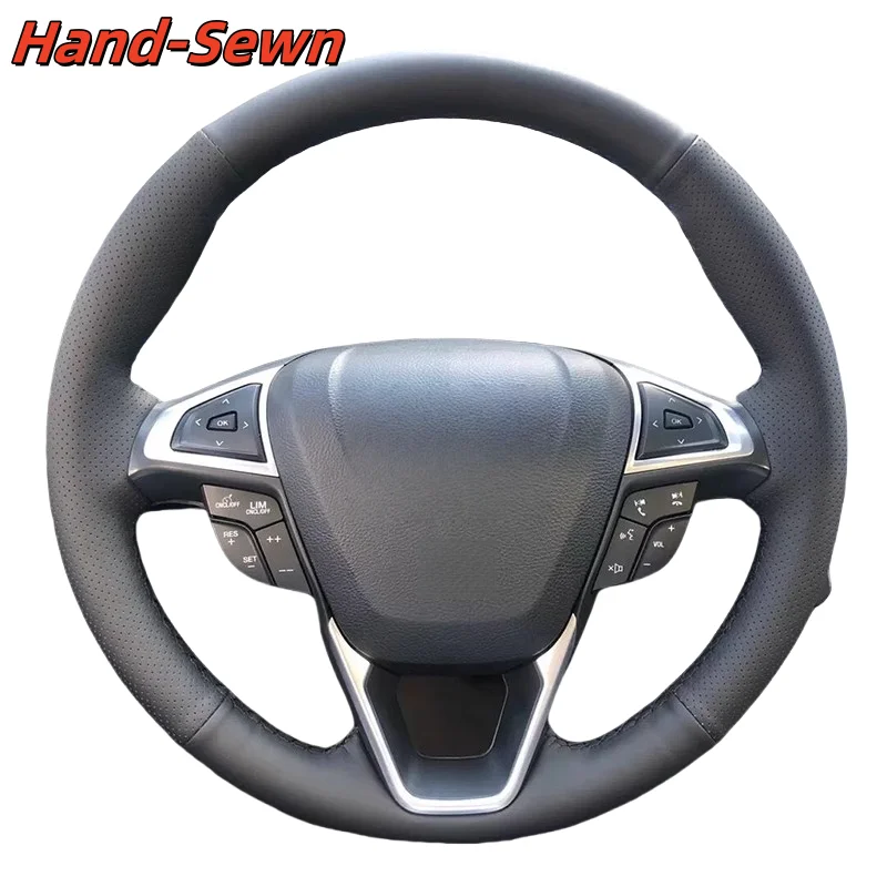 

Car Steering Wheel Cover Hand-Sewn Genuine Leather For Ford Focus 3 2012 C-MAX 2011 KUGA Escape 2013-2016 Car Accessories