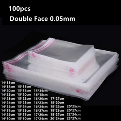 Sacs transparents pour emballage cadeau, 100 pièces, poudres plastiques, bonbons, cellophane, t-shirt, vêtements, rangement étanche, sac auto-adhésif