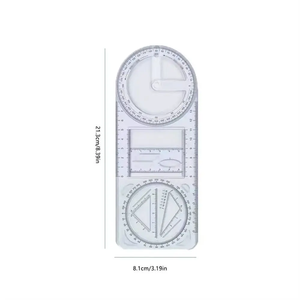 Régua de desenho de ângulo de atividade multifuncional 360 °   Modelo de desenho de medição transparente de régua geométrica móvel