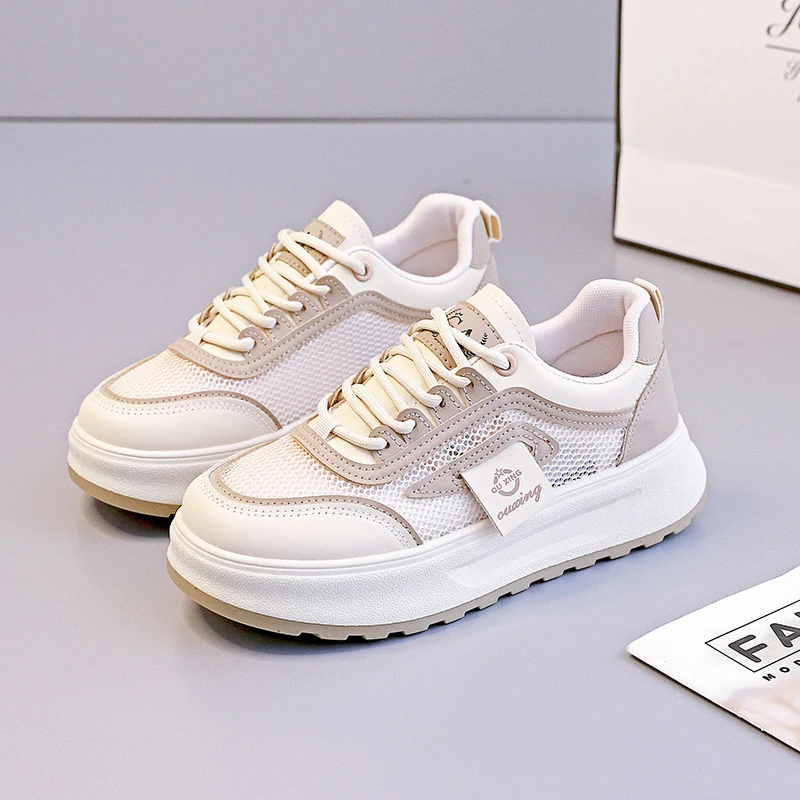 

Women's summer breathable mesh fashionable versatile sports and leisure shoes, board shoes, thick soled white shoes