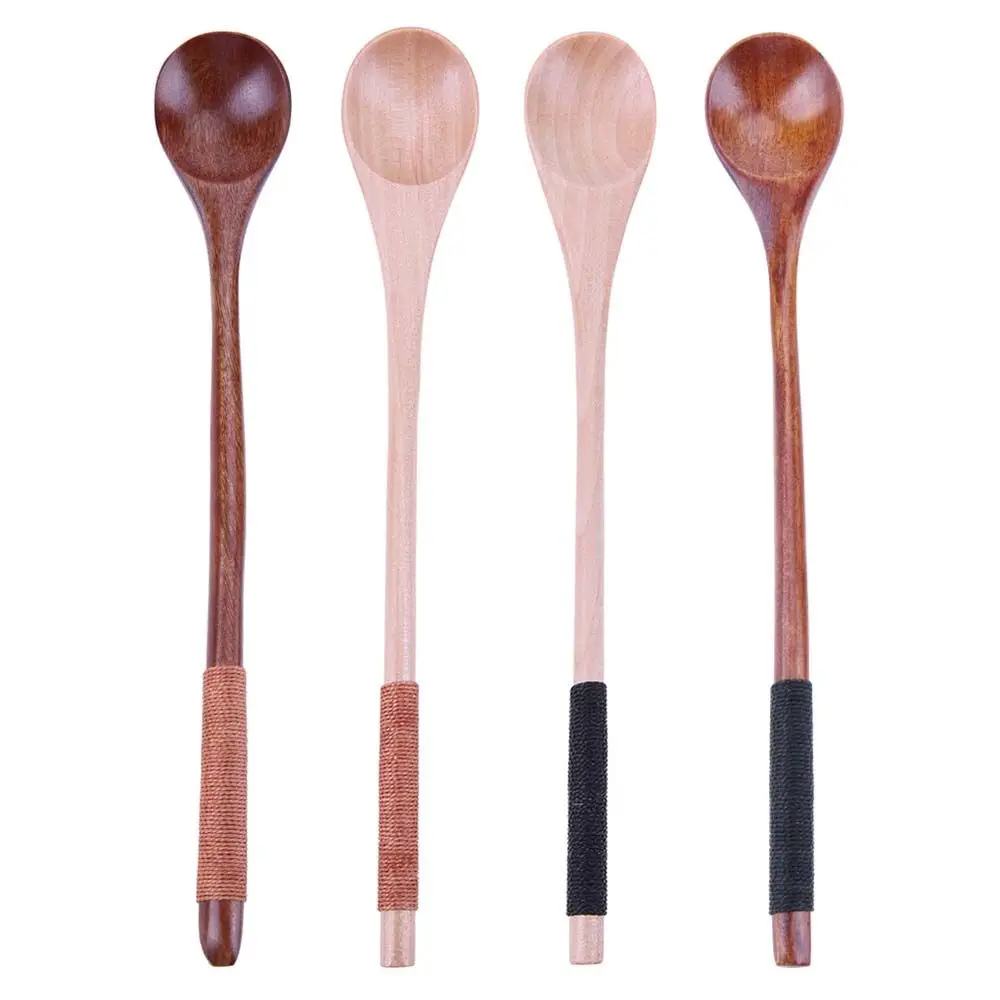 Wooden Spoons Large Long Handled Spoon Kids Spoon Wood Rice Soup Dessert Spoon Coffer Tea Mixing Tableware