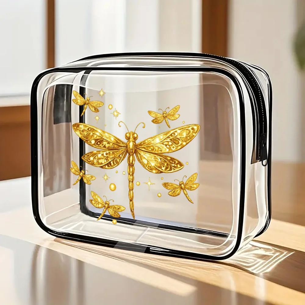 

Makeup Bags Golden Dragonfly Clear Zipper Pouch Elegant ButterflyInspired Cosmetic Bag Transparent Travel Toiletry Case Makeup O