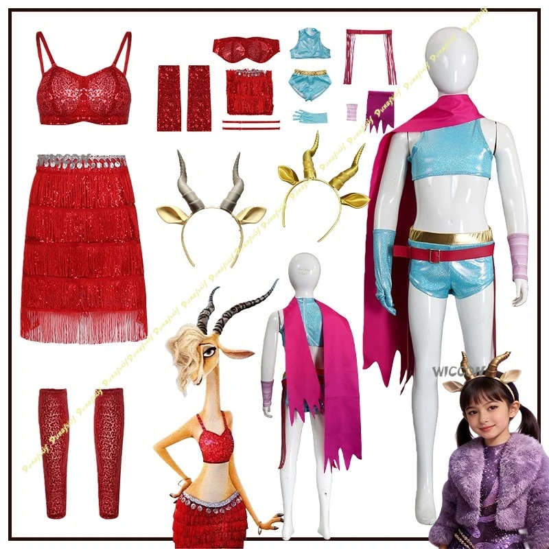 

Movie Zoo Cosplay Costumes to Stage Suit Gazelle Clothe Sheep Accessories Gift Woman Valentine Christmas Party Skirt Red Clothe
