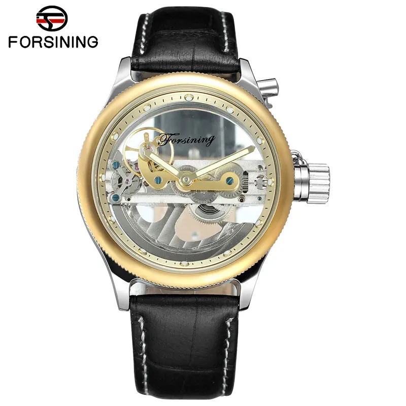 FORSINING Classic Men Watches Luxury Top Brand Leather Automatic Mechanical Watch Black Color Relogio Masculino