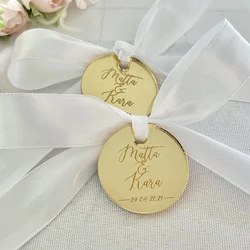 20/50/100 Uds etiqueta personalizada espejo grabado acrílico círculo redondo nombre del fiesta de boda decoración de bautismo de bebé regalo personalizado