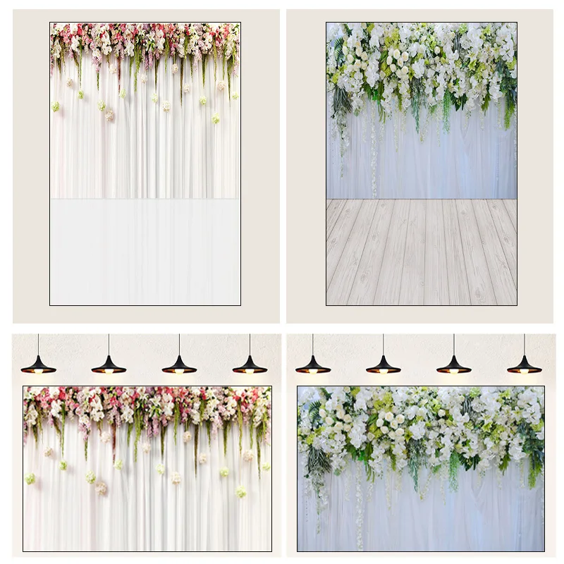 Flower Wooden Wall Photography Backdrop Floral Wood Photographic Photo Background Studio Shooting Prop Poster Wedding Decoration