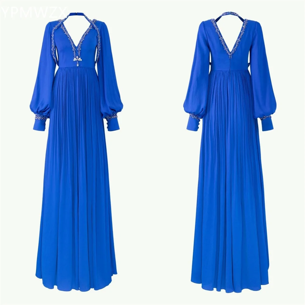 

Customized Prom Gown Evening Formal Dress Party Occasion YPMWZX V-neck A-line Floor Length Skirts Draped Bead Bespoke D