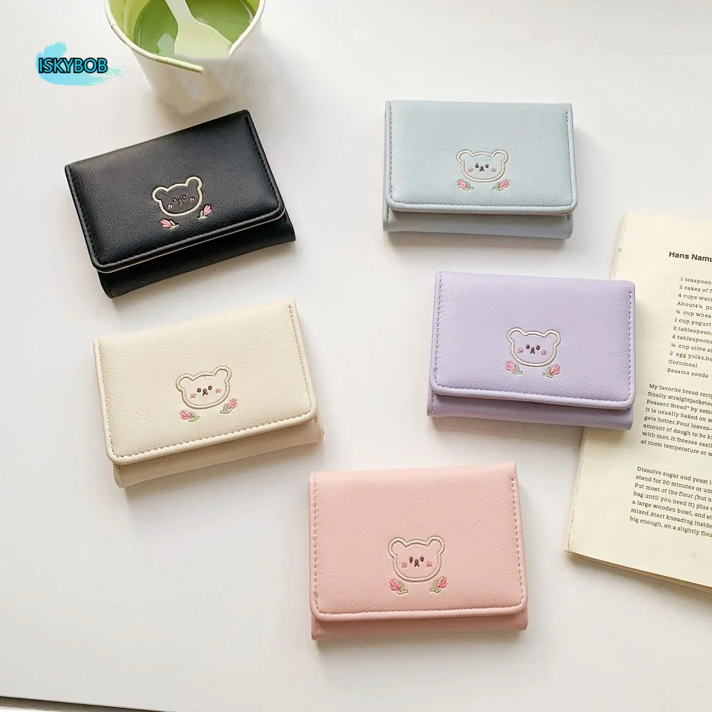 

Pouch Kawaii Cute Tri-Fold Purses Multiple Card Slot Portable Bear Short Wallet Money Bag PU Leather Women Card Holder Daily