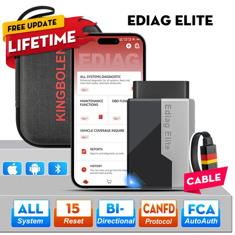 Диагностический сканер KINGBOLEN EDIAG Elite 2026 для всех систем автомобиля, 15 функций сброса, двунаправленный, полный OBD2, считыватель кодов, пожизненно бесплатно