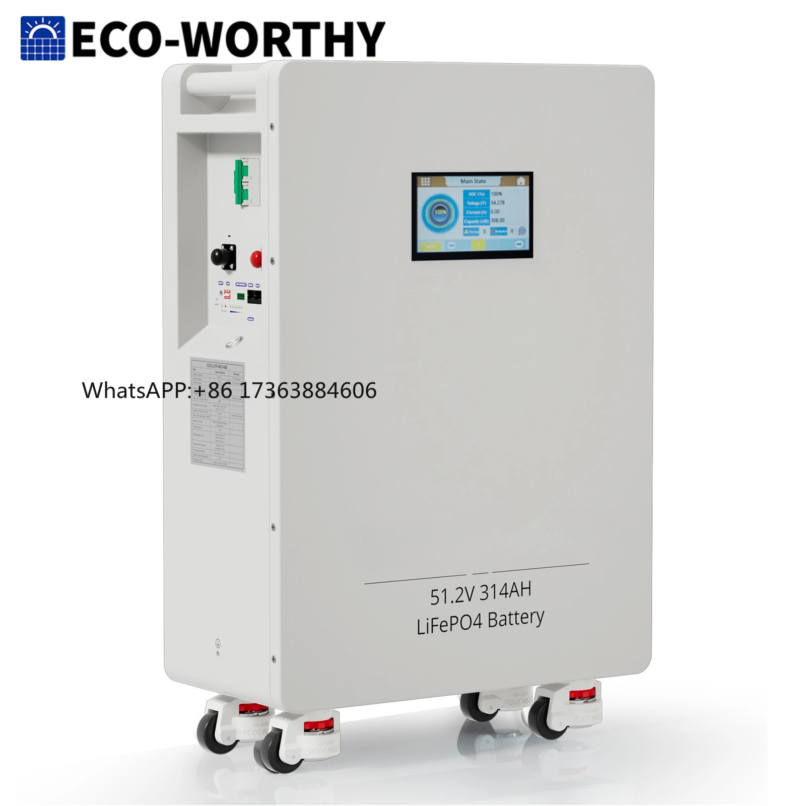 

ECO-WORTHY 48V 314Ah (V1) LiFePO4 Lithium Battery, 16.1kWh High Capacity Energy Storage with Breakers RS485/CAN/RS232 for home