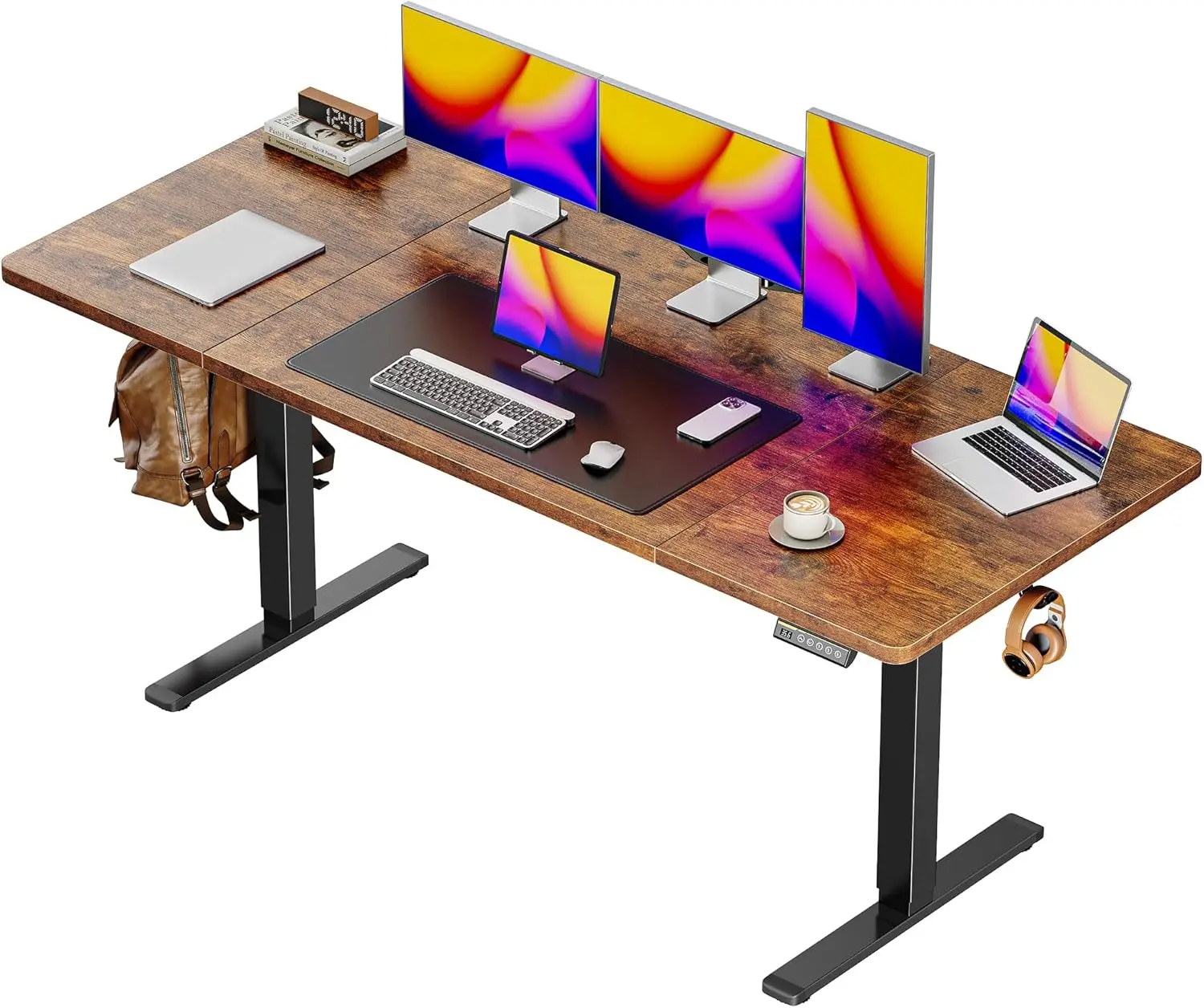 

63 x 28' Adjustable Electric Standing Desk, 27.6' Deep, 3 Preset Heights, Rustic Brown, for Home Office & Gaming