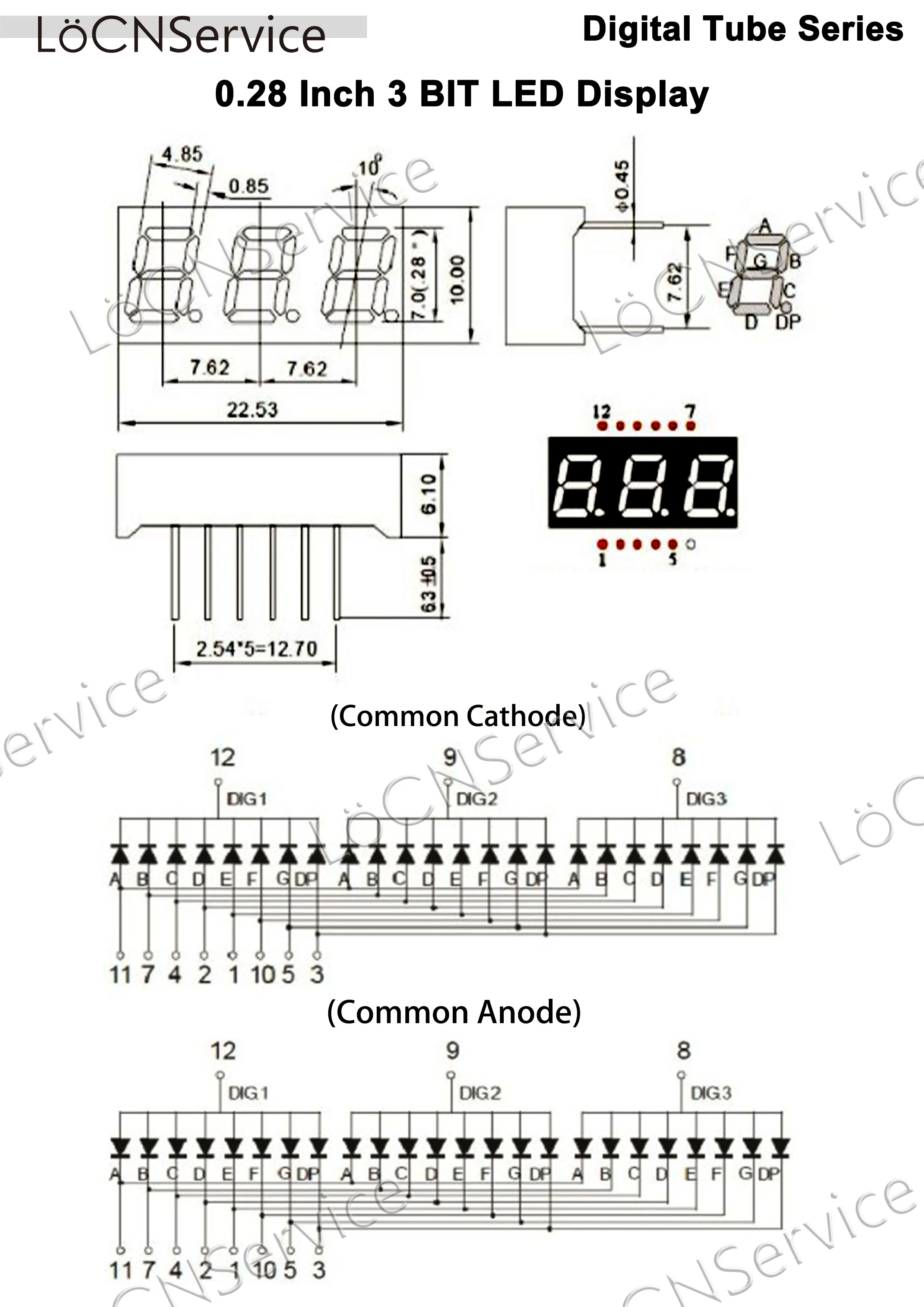 LoCNService 30PCS 0.28Inch Digital Tube LED Display 3 Bit Red Yellow Green Blue White Common Anode / Cathode 7 Segment 0.28 inch