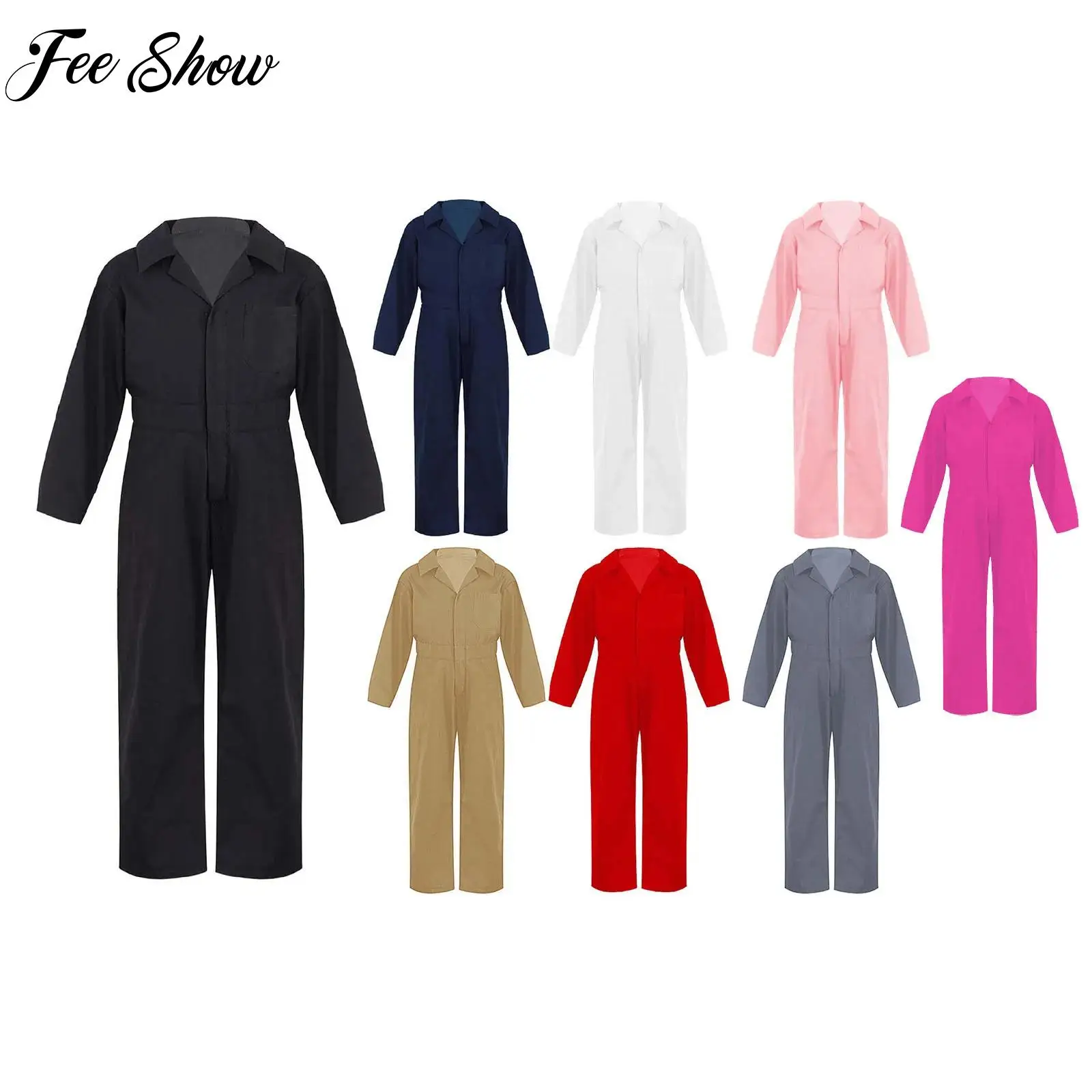 소년 작업복 의상 정비공 점프 슈트 Flightsuit 보일러 슈트 긴 소매 카고 작업복 할로윈 테마 파티 코스프레 의상