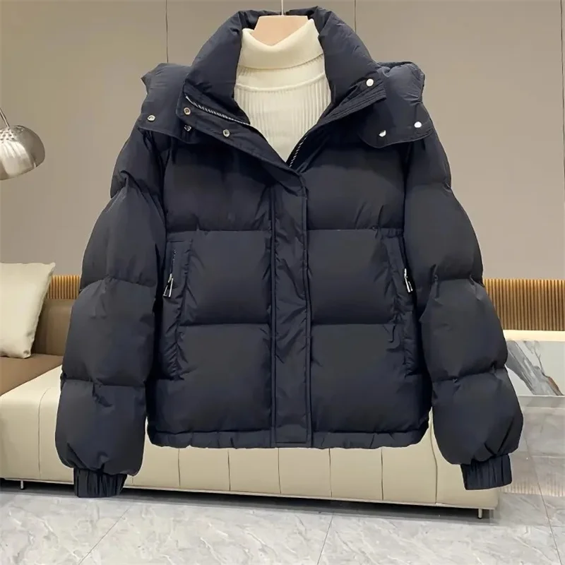 2024 New Women's Solid Color Cotton Winter Jacket Coat Casual Loose Down Jacket With Hood Warm Soft Cotton Snow Clothing Suit