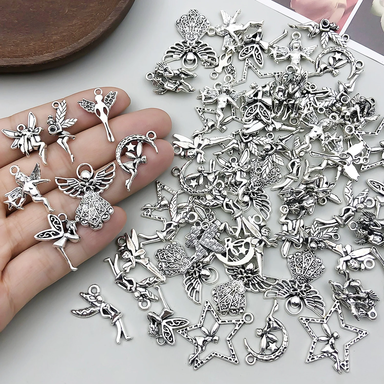 66pcs Alloy Ancient Silvery Angel Pendant Jewelry Making DIY Earrings Charms for Jewelry Bracelets Necklace view 5