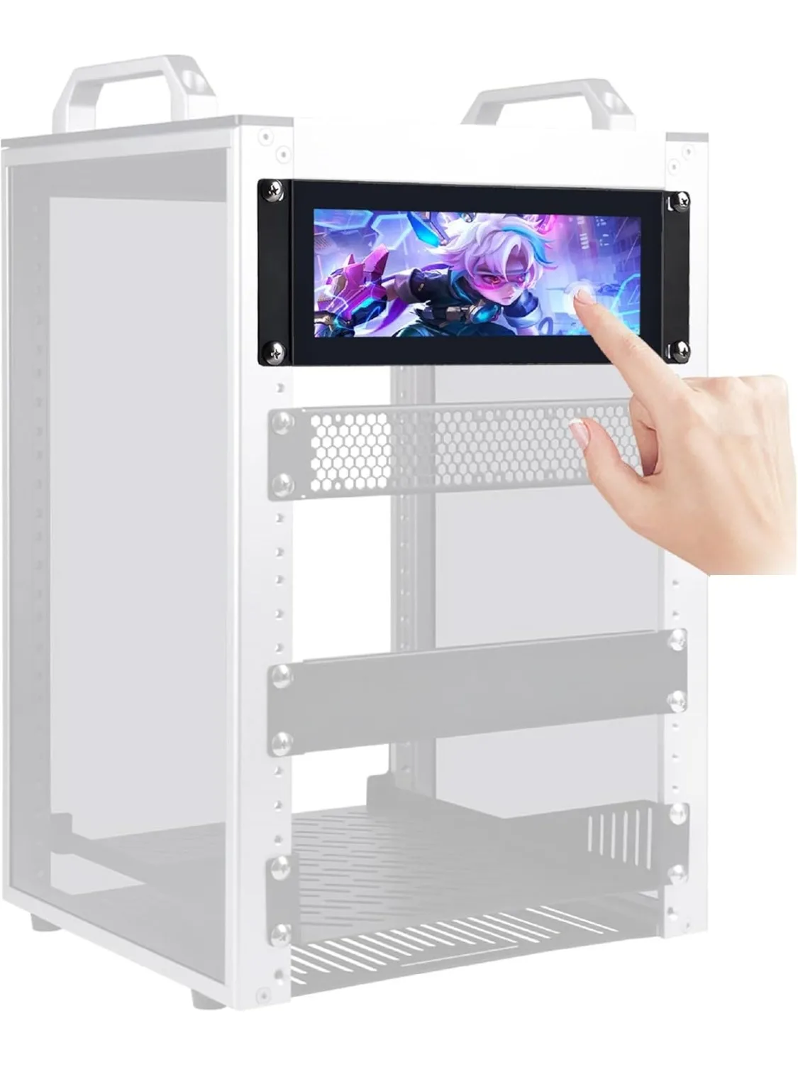 Wisecoco 7,84-calowy monitor dotykowy do montażu w szafie rack, ekran dodatkowy 1280x400, wyświetlacz LCD typu bar do 10-calowej szafy rack 2U, szafy serwerowej Rackmate. — zdjęcie produktu 7