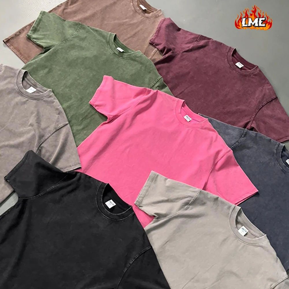 LME Custom Printed Heavyweight 275GSM cotton T Shirt Oversized Streetwear Vintage Acid Washed Double Yarn T Shirt For Men