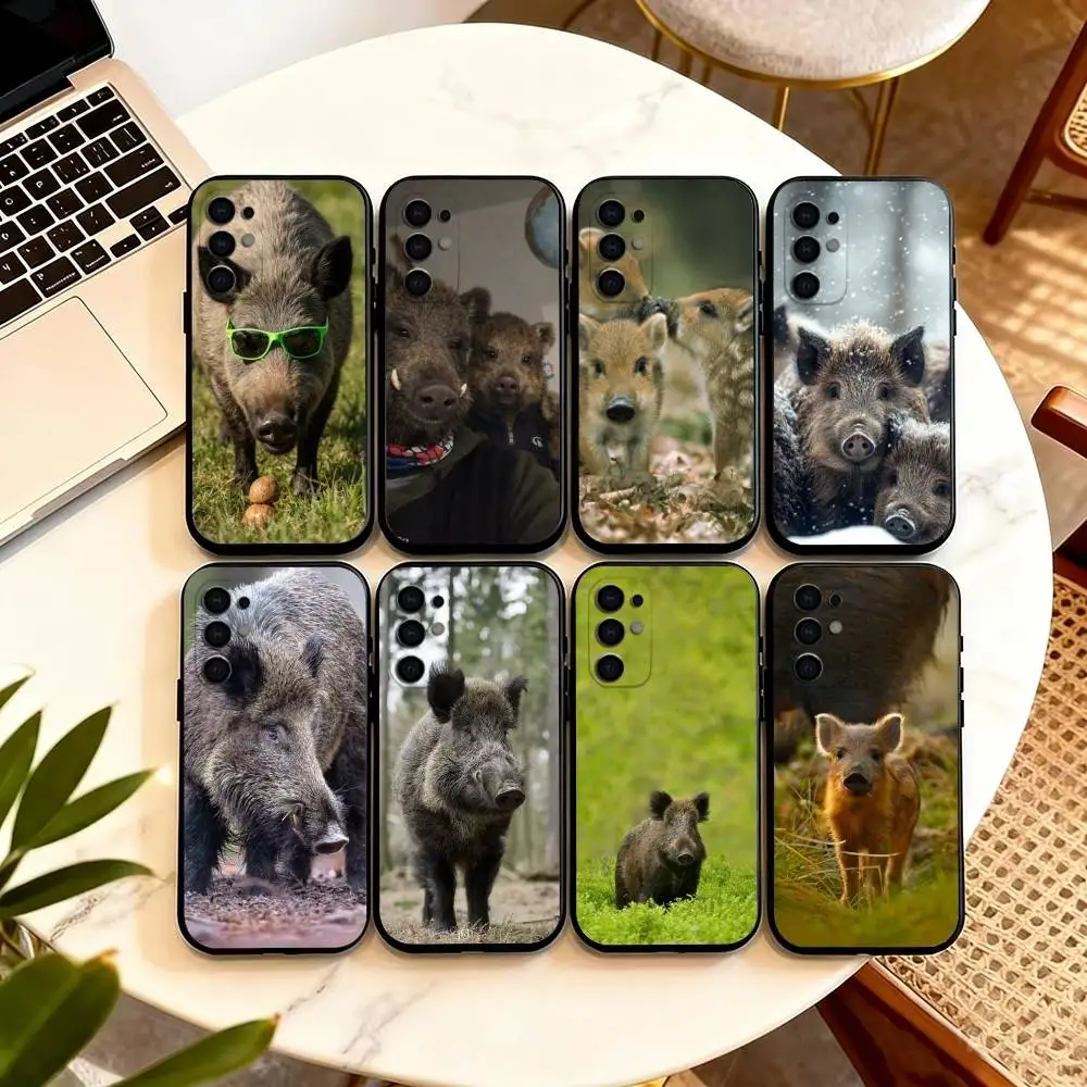 Cute Wild Boar Animal  Phone Case Black Silicone Soft For Samsung S25,S24,S21,S22,S23,S30,Ultra,S20,Plus,Fe,Lite