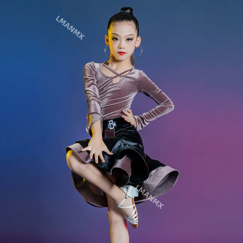 Advanced edition children's Latin dance practice suit 2024 autumn/winter new girl internet famous split body set dance skirt