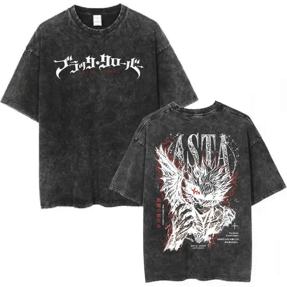 Anime Black Clover Asta Vintage Acid Washed T-Shirts Herren Damen Kleidung Mode Harajuku T-Shirt Lässige Kurzarm-T-Shirts – Detail 5