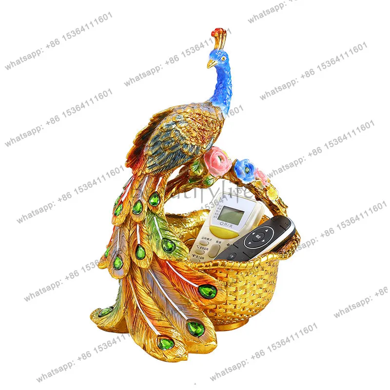 European storage ornament peacock porch entrance high-end guest flower basket candy plate home decoration