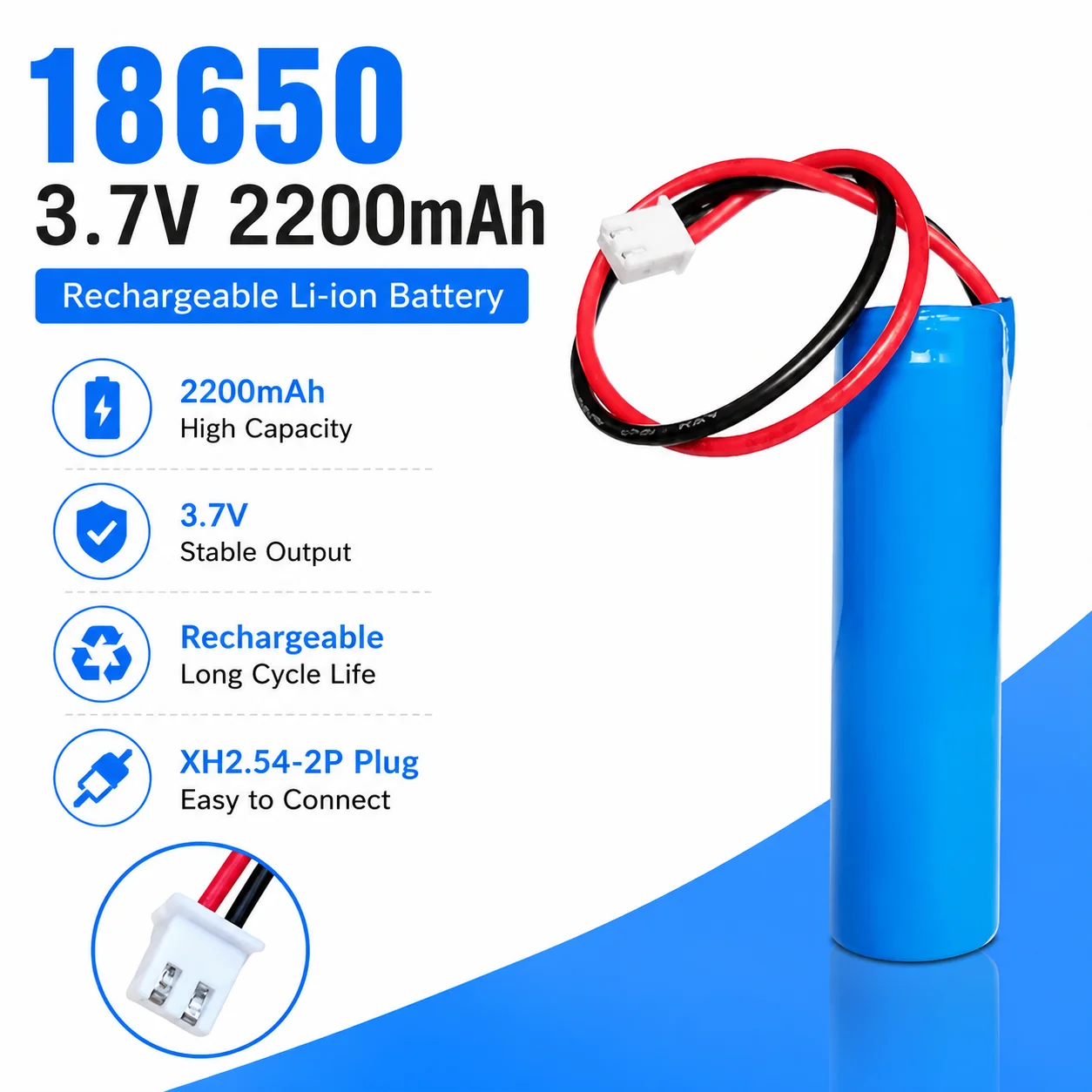 18650 3.7V 2200mAh Rechargeable Li-ion Battery Pack Accumulator Bluetooth Speaker Fishing LED Light (Also Known as 4.2V)