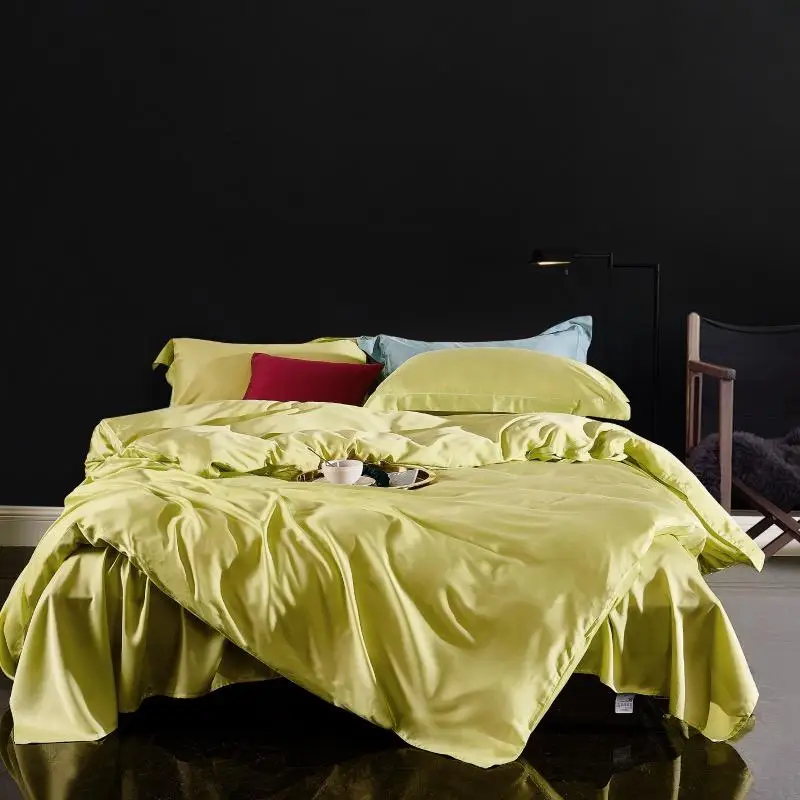 OEM/ODM OEKO FSC 100% Lyocell Summer Breathable 300TC Europe Style Pure Color Sexy Cover  Duvet Covers Silky Bedding Set
