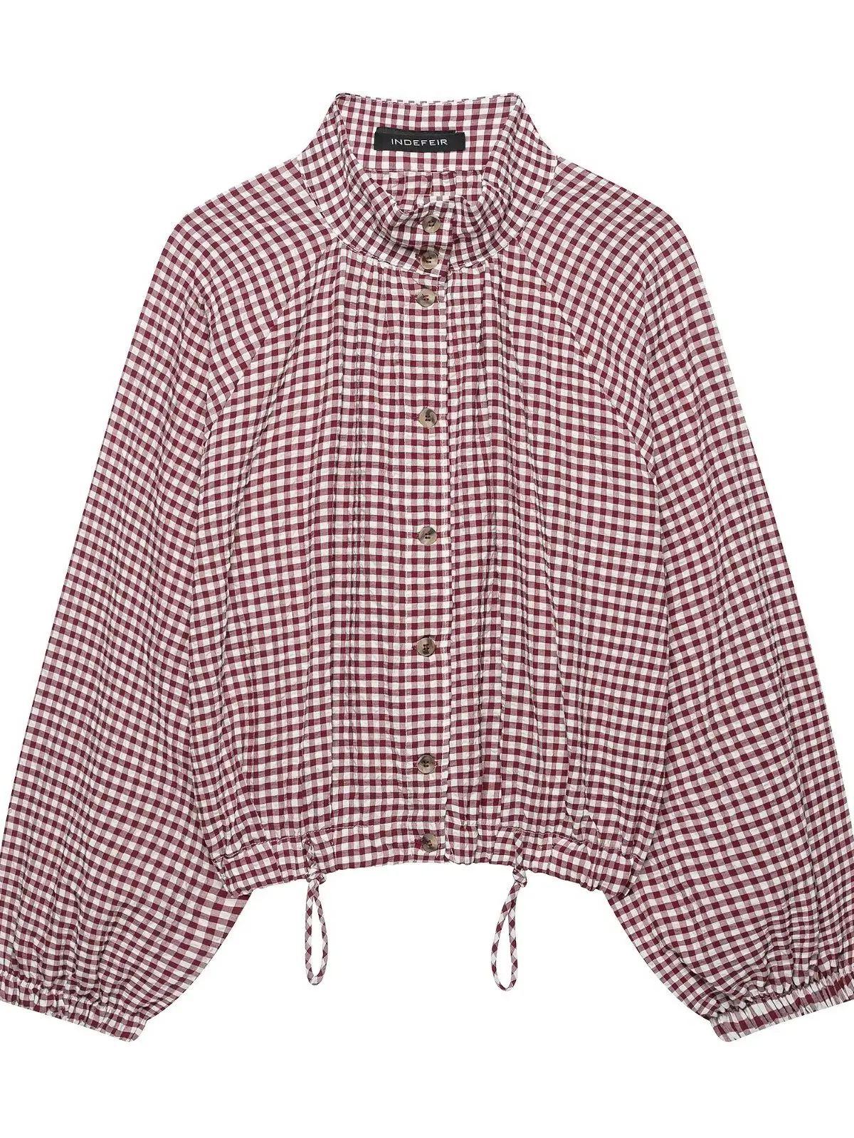 Women's Short Casual Striped Stand Collar Jacket Drawstring Loose Fit Shirt Style Autumn Fashion Polyester Fiber Long Sleeve