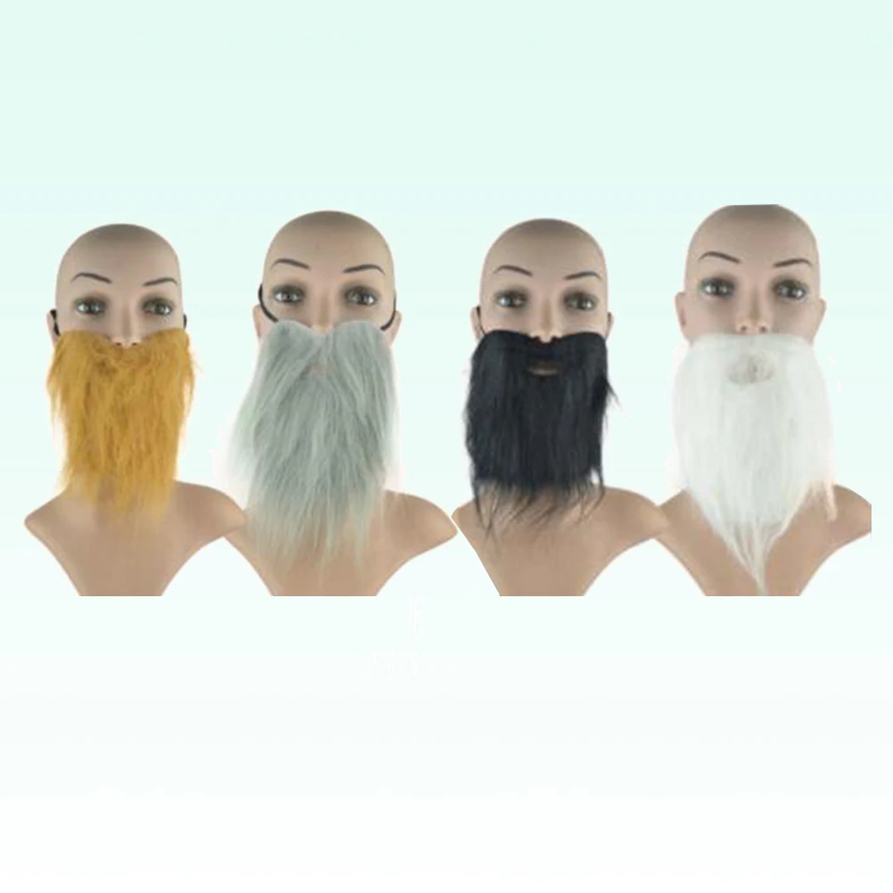 4pcs Fake Beard Props Self Adhesive Cosplay Mustache Fabric False Beards For Halloween Party Stage Performance Masquerade Unique