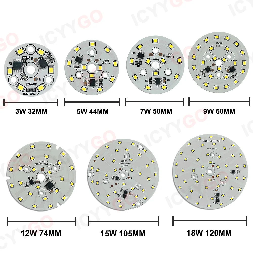 3 W 5 W 7 W 9 W 12 W 15 W 18 W 220 V Hochspannungs-Lichtpaneel, rundes Lichtpaneel, treiberfrei, DIY-LED-Lichtpaneel, Glühbirne, Lichtquellenplatine