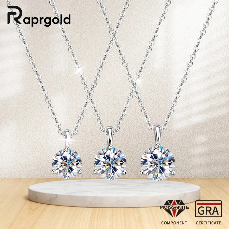 

RAPRGOLD GRA Certified 1-2CT Moissanite Solitaire Pendant Necklace for Women S925 Sterling Silver Chains Wedding Jewelry Gifts