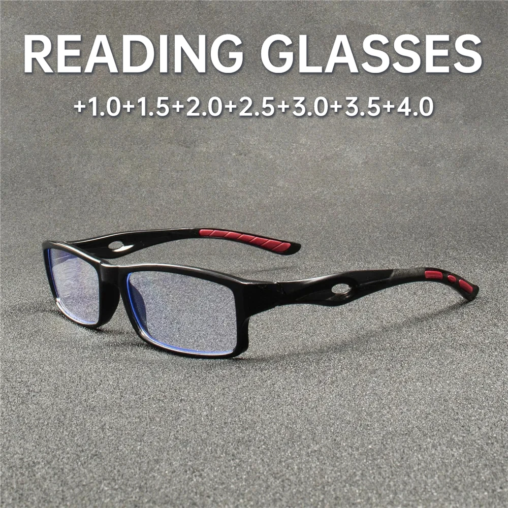 Sport Style Non-Prescription Reading Glasses Anti-Blue Light Rectangular Full Rim Eyewear, PC Frame Material