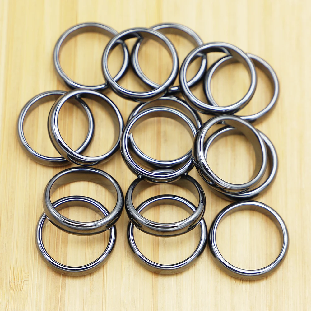 Free Shipping 6MM Black Gallstone Hematite Curved Non-magnetic Ring Unisex Flat Finger Fashion Jewelry Gifts Wholesale 20Pcs/Lot