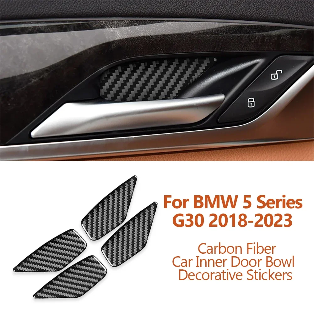 For BMW 5 Series G30 G38 528li 530li 540li 2018-2023 4PCS Carbon Fiber Car Inner Door Bowl Decorative Stickers Auto Accessoriess