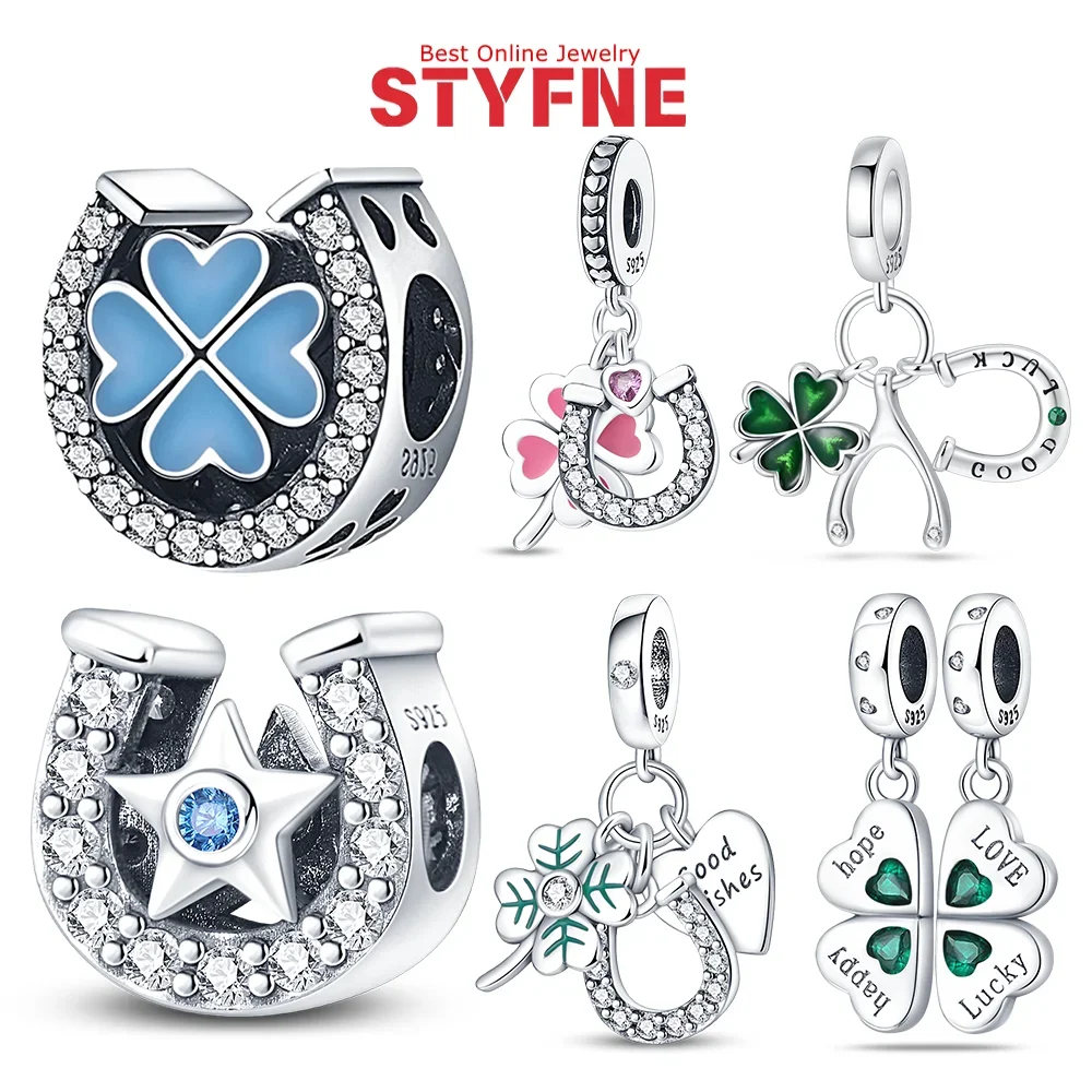 

U-shaped Horseshoe Five-pointed Star Four-leaf Clover Beads Pendants 925 Silver for Bracelet Women Birthday Anniversary Gift