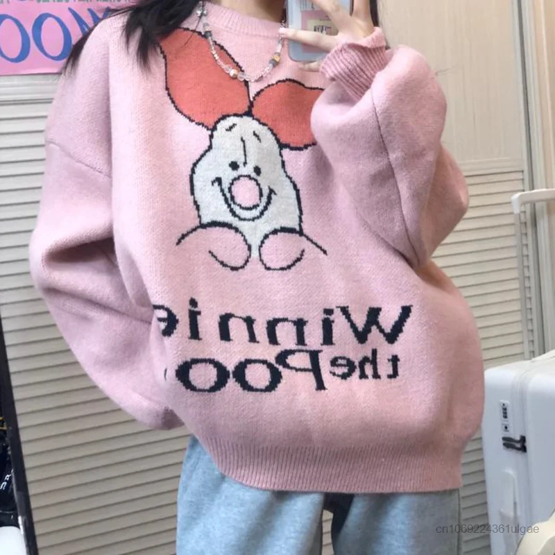 Disney Tigger Piglet Cute Sweater Women Autumn Winter Fashion Pullovers Cartoon Long Sleeve Sweet Tops Y2k Round Neck Sweatshirt