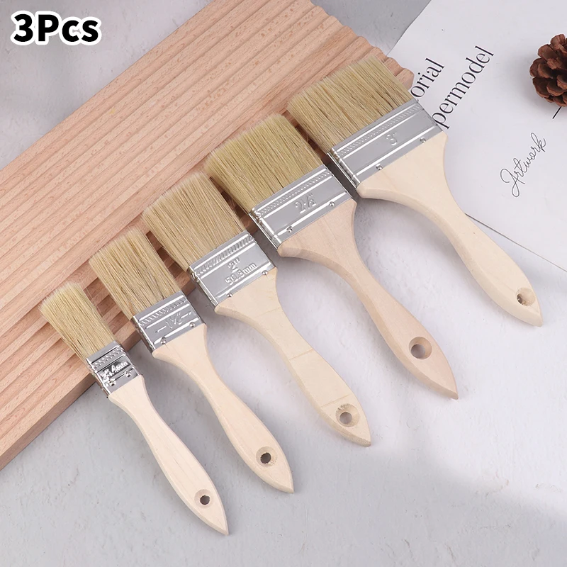 3pcs Paint Brush Wooden Handle BBQ Brush Soft Hair Painting Brushes For Wall And Furniture Paint Tool Set