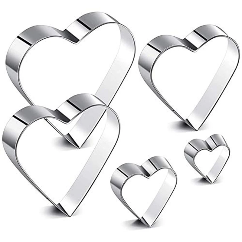 5PCS Heart Shaped Cookie Cutter Set Valentine Cookie Cutter Stainless Steel Heart Mold Baking tools