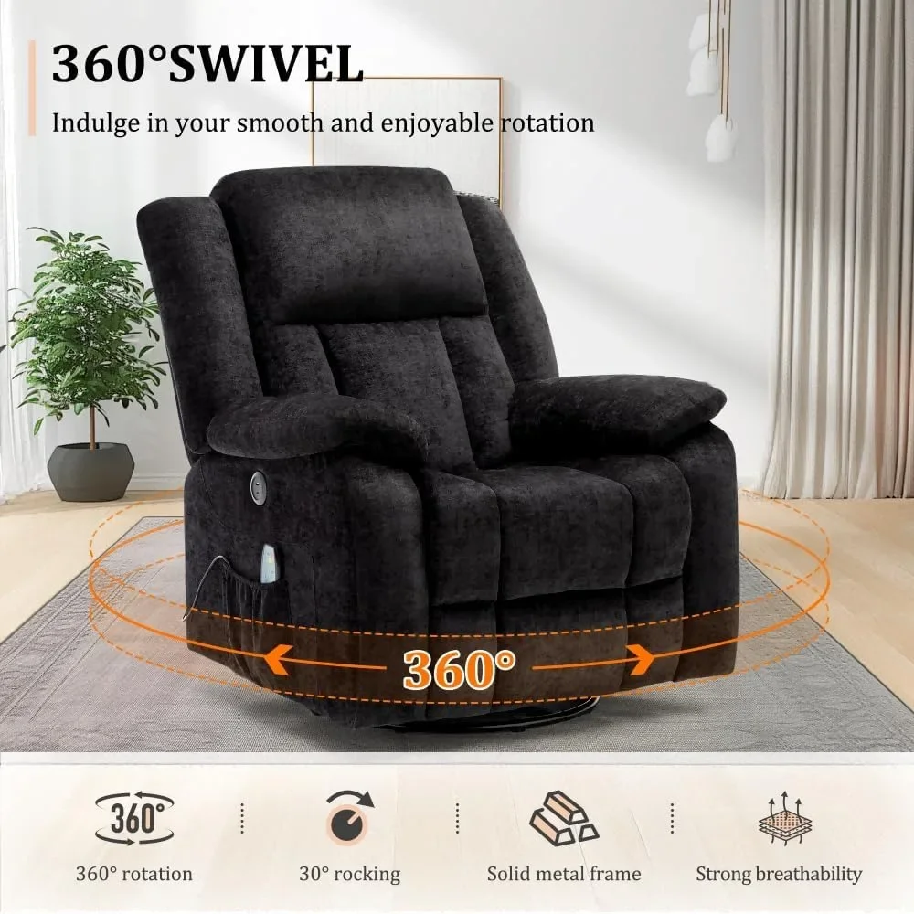 Silla reclinable basculante, sillas reclinables planeadoras para adultos, 360 °   Sillones reclinables giratorios con masaje y calefacción, mecedora reclinable