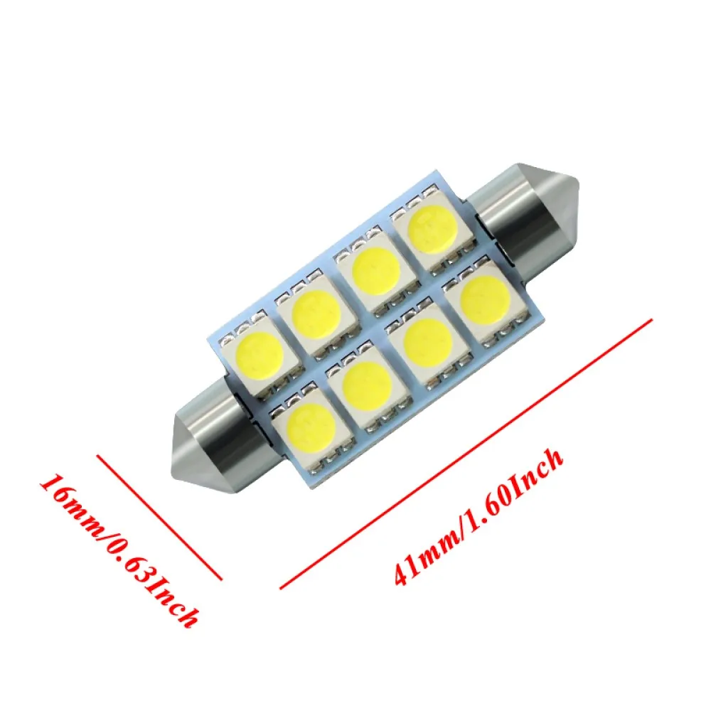 10x41mm 5050 Chip Reading Light 10SMD/8SMD LED Indoor Light Ceiling Light Dual Pointed Trunk Light Bulb 6000k Bright White 44mm.